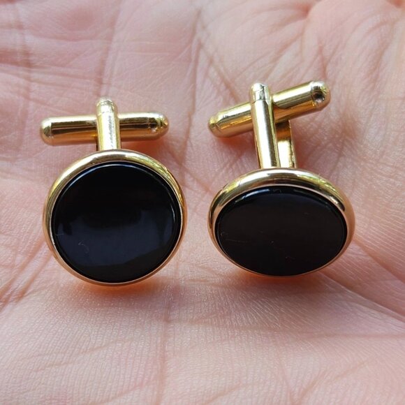 Other - Men Shirt Cuff Links Gold Tone Fashion Men Jewelry Black Centered Cufflinks